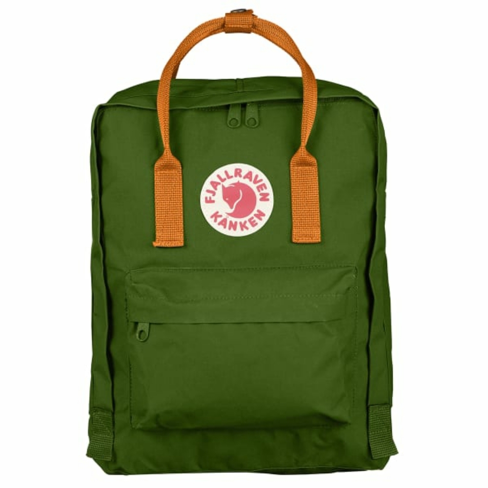 Fjallraven Kanken Green Backpack with Orange Handles